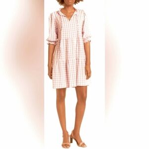 Nanette Lepore Pink Blush Gingham Check Swiss Dot Babydoll Mini Dress